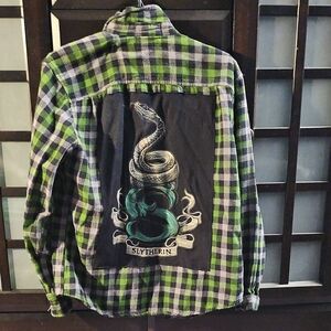 Slytherin Green Flannel Plaid Men's Shirt